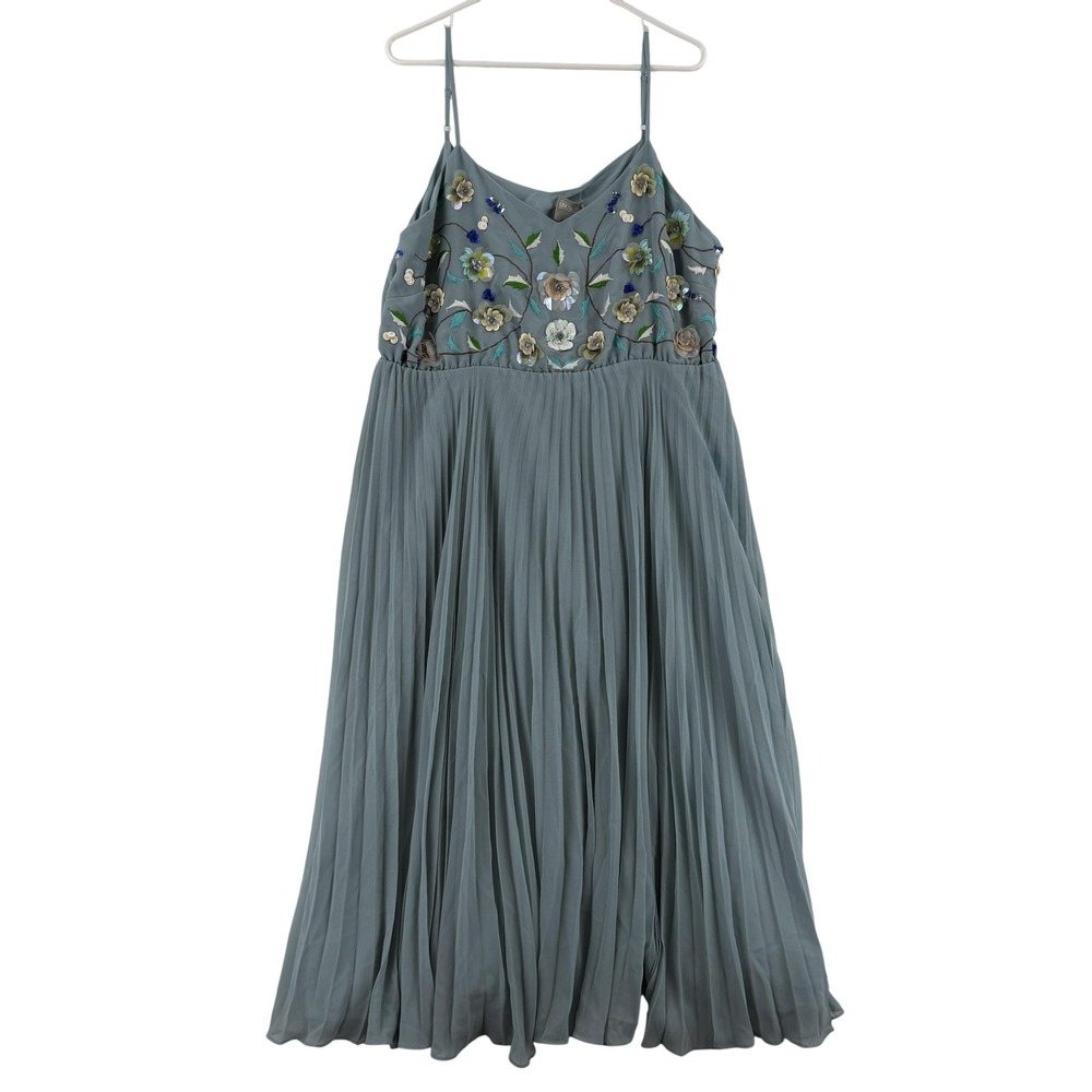 ASOS Dress Womens 14 Blue Floral Sequin Chiffon Maxi V Neck‎ Maternity Formal